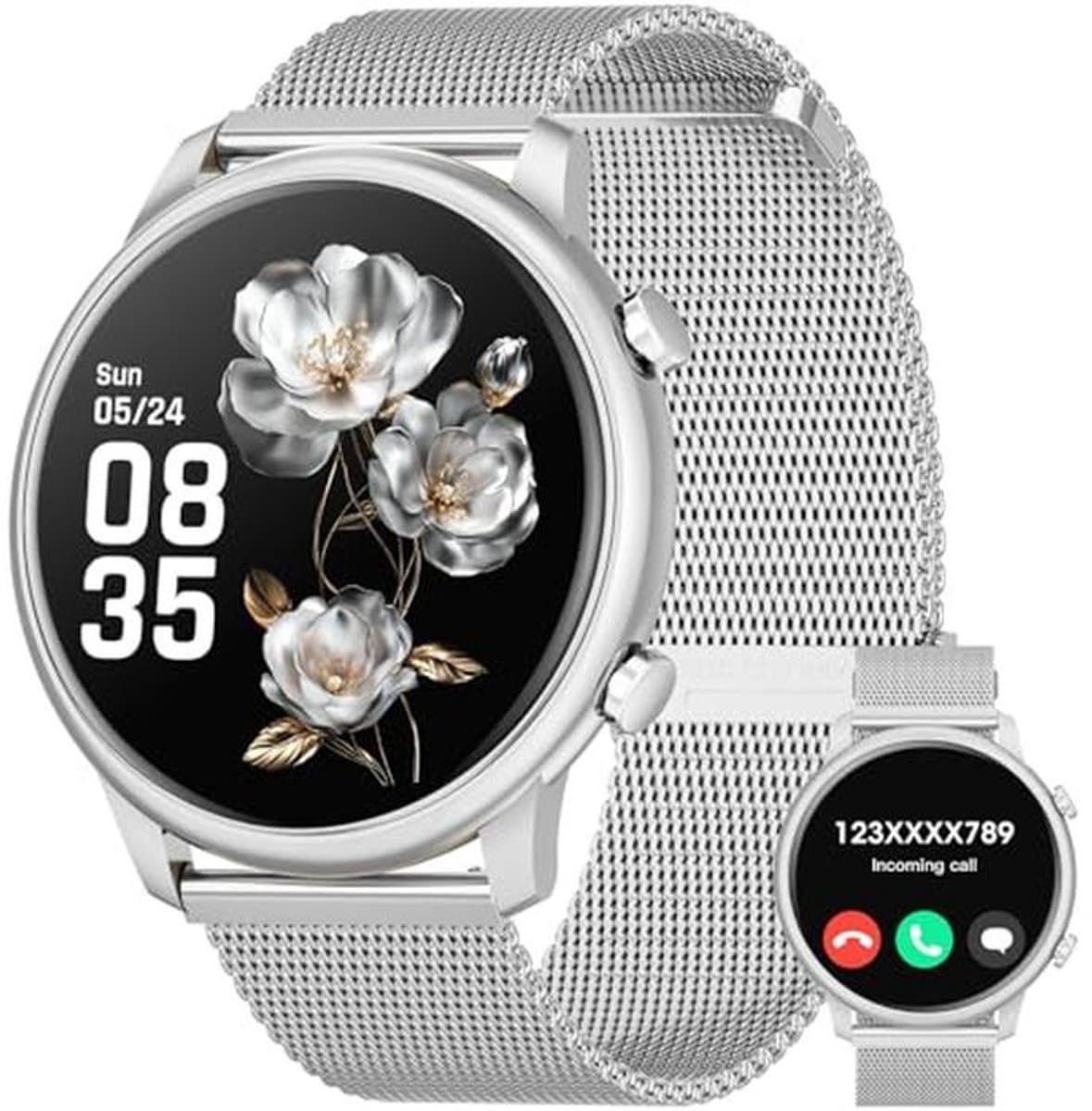 Smartwatch voor Dames met Hartslagmonitor en Activiteitstracker - 1.39'' HD Scherm, Geschikt voor Android en iOS