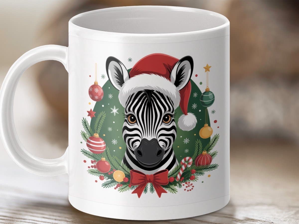 Mok Kerst Zebra Mok, feestelijke Kerstdecoratie Mok, Unieke Zebra Cadeau Mok, Nieuwigheid Dier Mok, Kerst Cadeau Idee, Cadeau voor haar