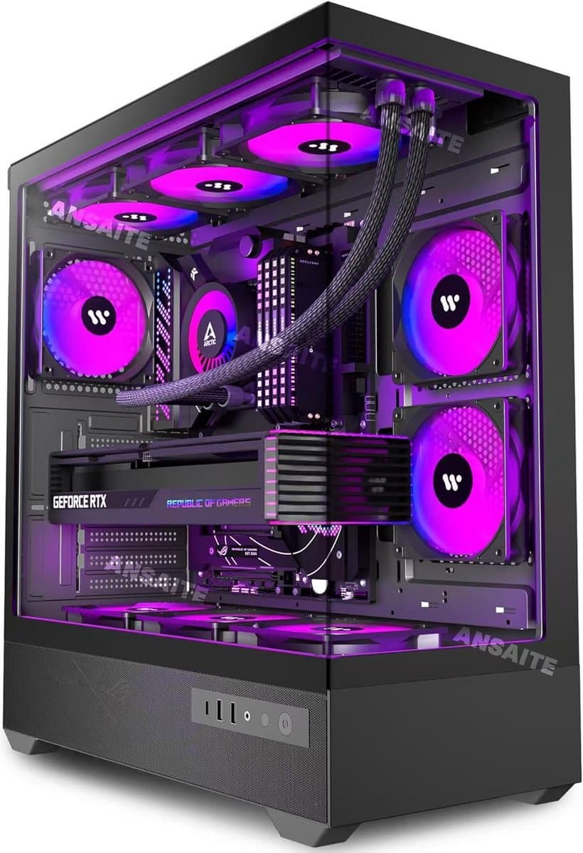 Gaming PC Behuizing Mid-Tower met 6x ARGB PWM Fans en Panoramisch Gehard Glas