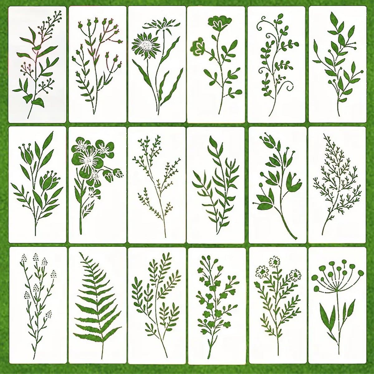 18 Stuks Herbruikbare Knutsel en Schildersjablonen: Natuur & Planten Stencils voor Doe-Het-Zelf Decoratie