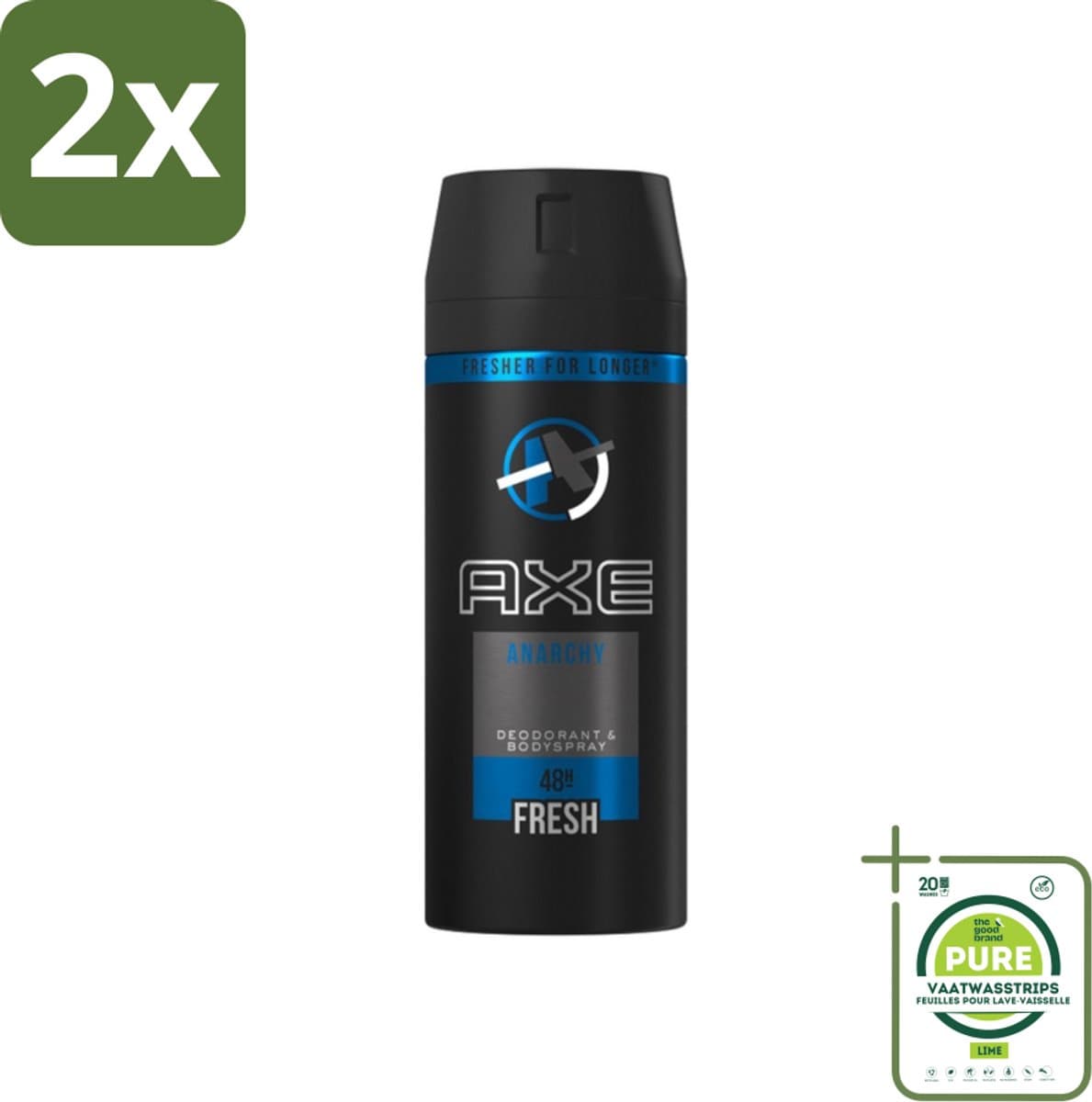 Axe - Deodorant Bodyspray - 48hrs Fresh - Anarchy for Him - 150 ml - Voordeelverpakking - 2 stuks - Geur - Deodorant