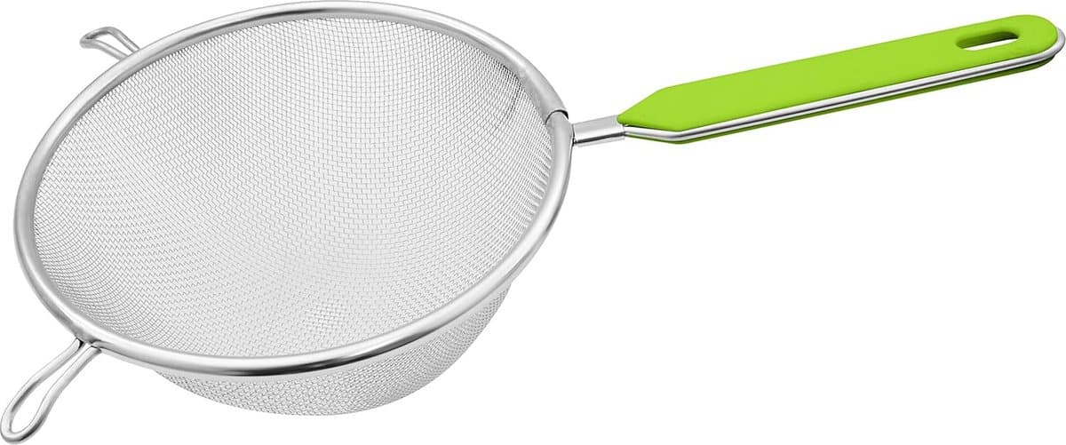 Goodivery ® Fijnmazige Keukenzeef 16 cm, Roestvrij Stalen Zeef met Kunststof Handvat (Groen/Zilver)