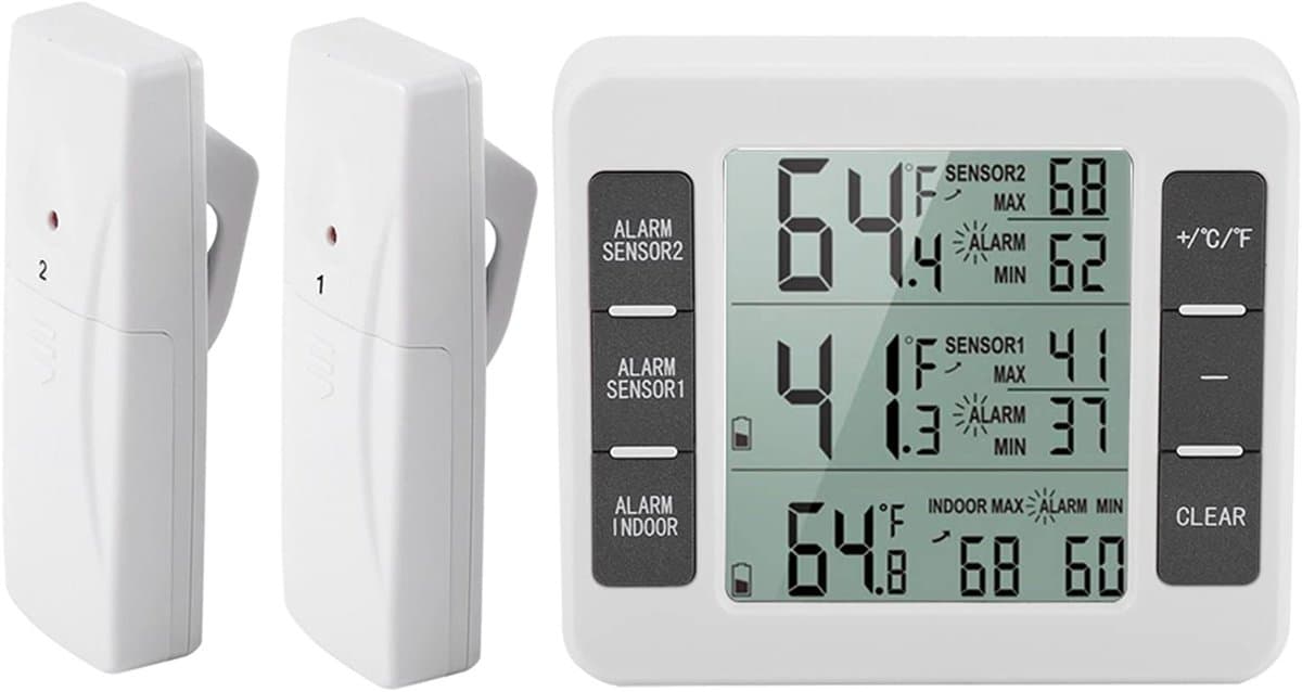 Dailygoods - Koelkastthermometer - Digitale Vriezerthermometer - Hoorbaar alarm - Draadloos - LCD-display - Veilig voedsel - Voor thuis en restaurants