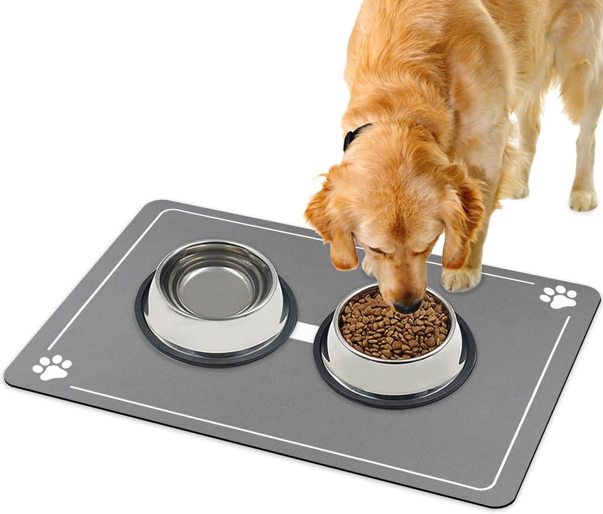 Honden- en kattenvoerbak met absorberende mat, antislip, 40 x 60 cm, ideaal voor huisdieren en gemakkelijk schoon te maken