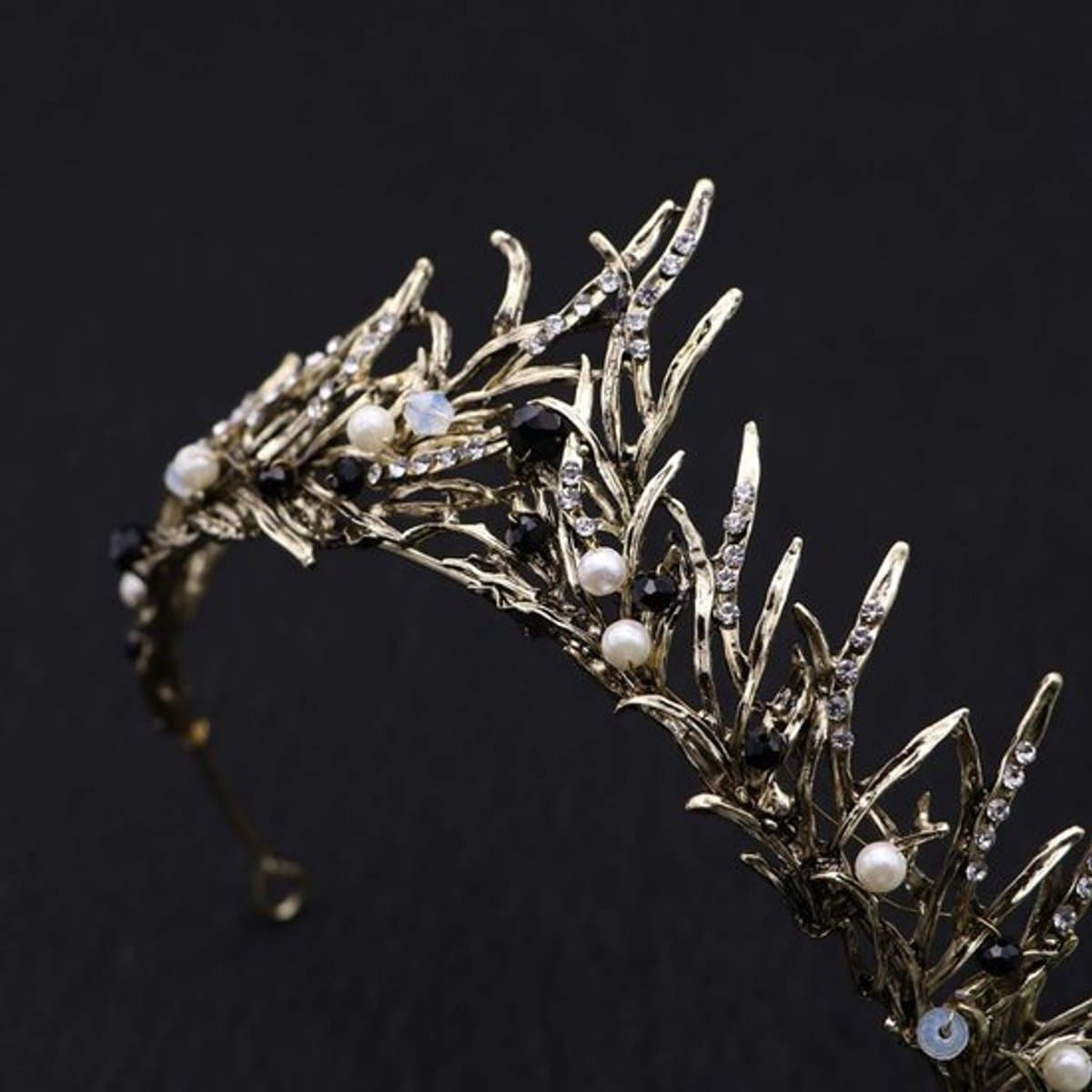 Dailygoody - Zwarte parel kroon - Bruidsaccessoire - Elegante tiara - Barokstijl