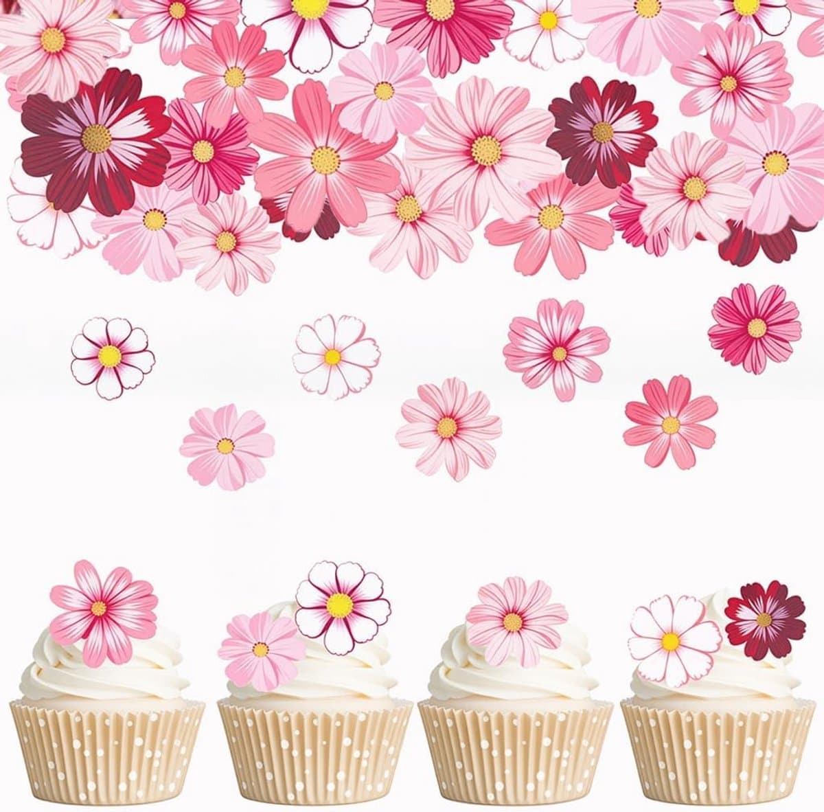 Bloemen taartdecoratie 65 stuks voor feestelijke gelegenheden, hibiscus en verjaardag versiering