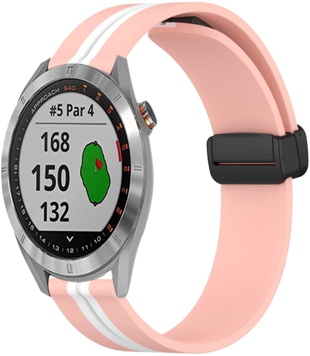 For Garmin Approach S40 20mm Folding Magnetic Clasp Silicone Watch Band(Pink+White)