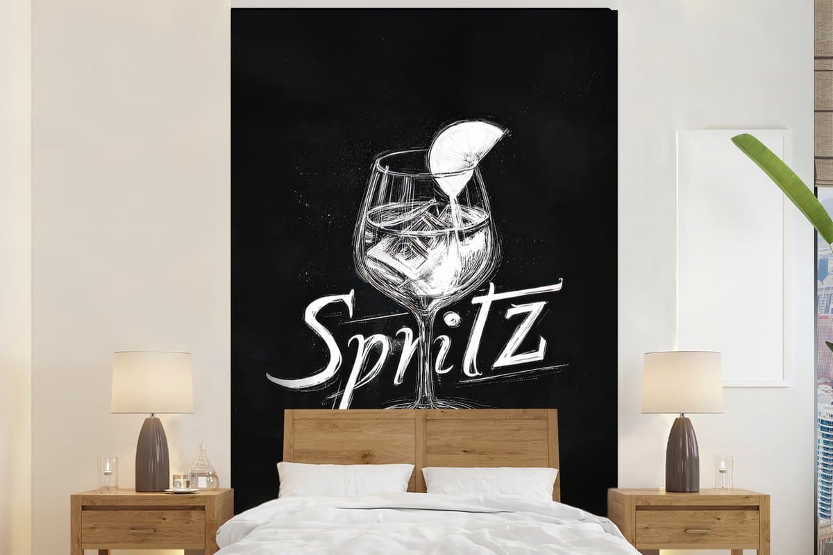 Behang - Fotobehang Glas spritz - Krijtletters - Ijsblokjes - Citroen - Breedte 160 cm x hoogte 240 cm