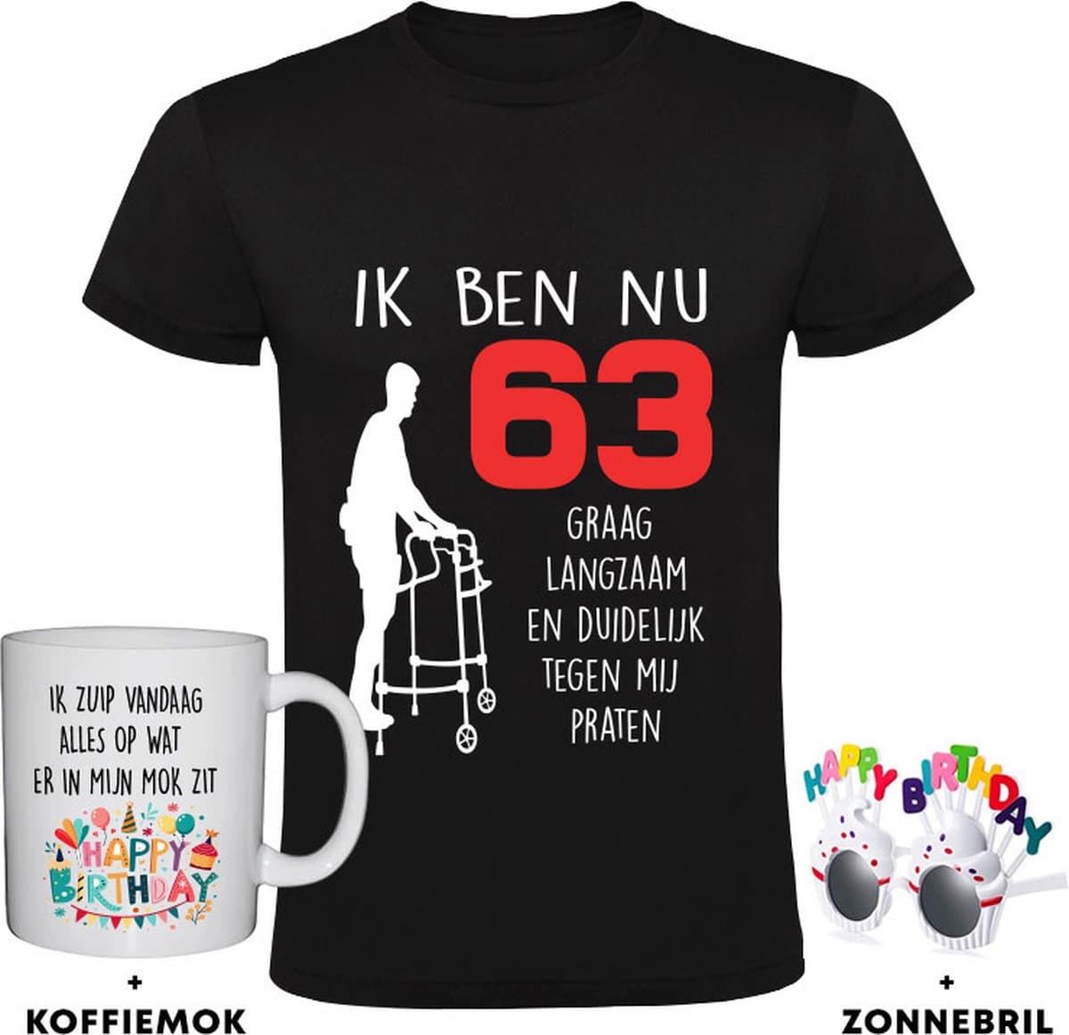 63 Jaar Verjaardag Heren T-shirt met Mok + Feestbril