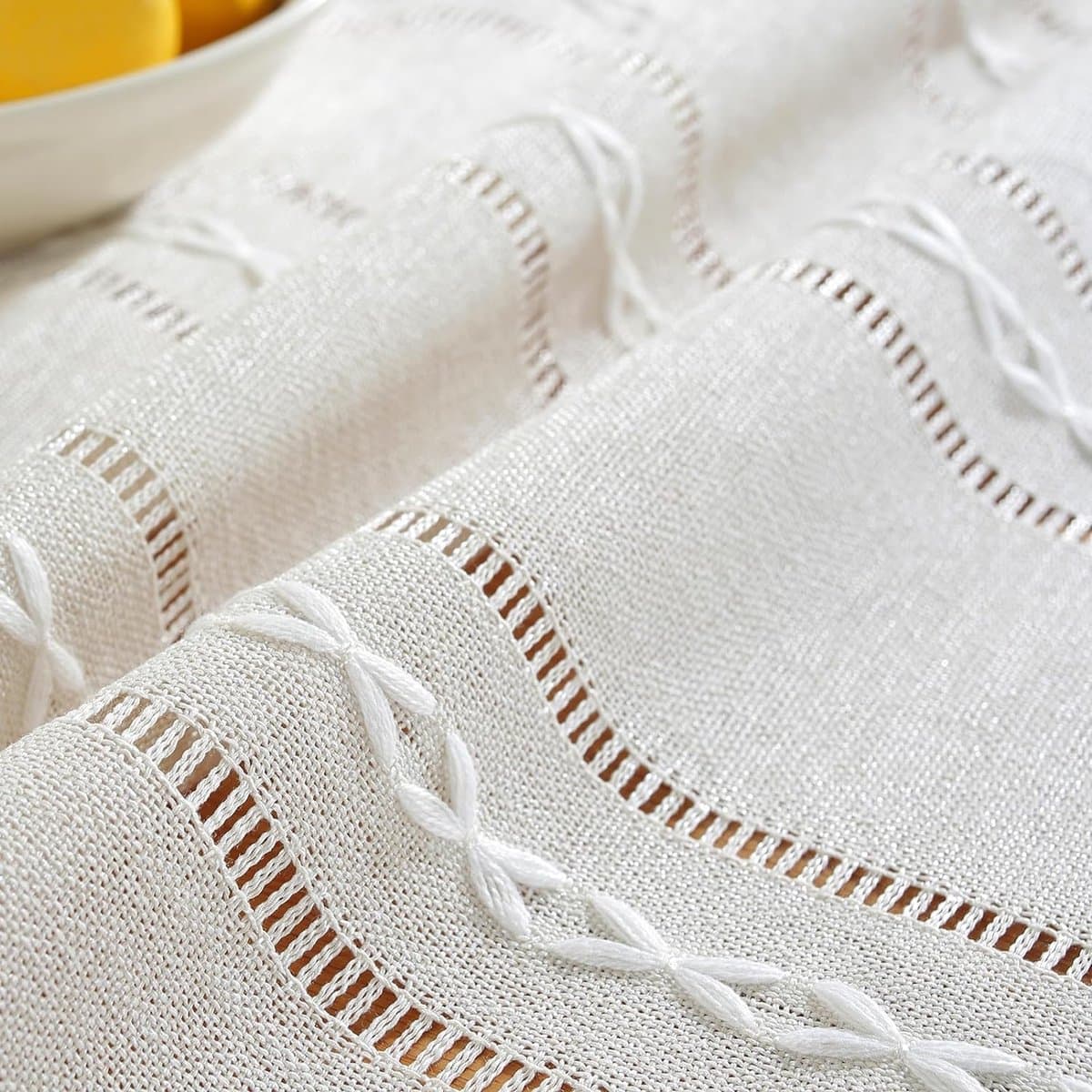 Boheems tafelkleed voor keukendecoratie, 140 x 200 cm, macramé tafelkleed met kwastjes, rechthoekig linnen tafelkleed, gestreept tafelkleed, mesh, tafelkleden voor eettafel, tablet (ivoorwit)
