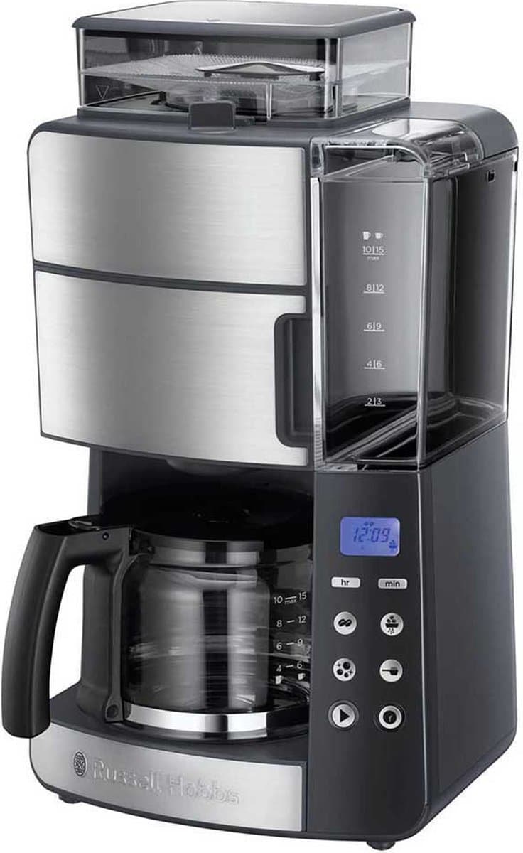 Russell Hobbs Grind&Brew digitale glazen koffiezetapparaat met geïntegreerde molen