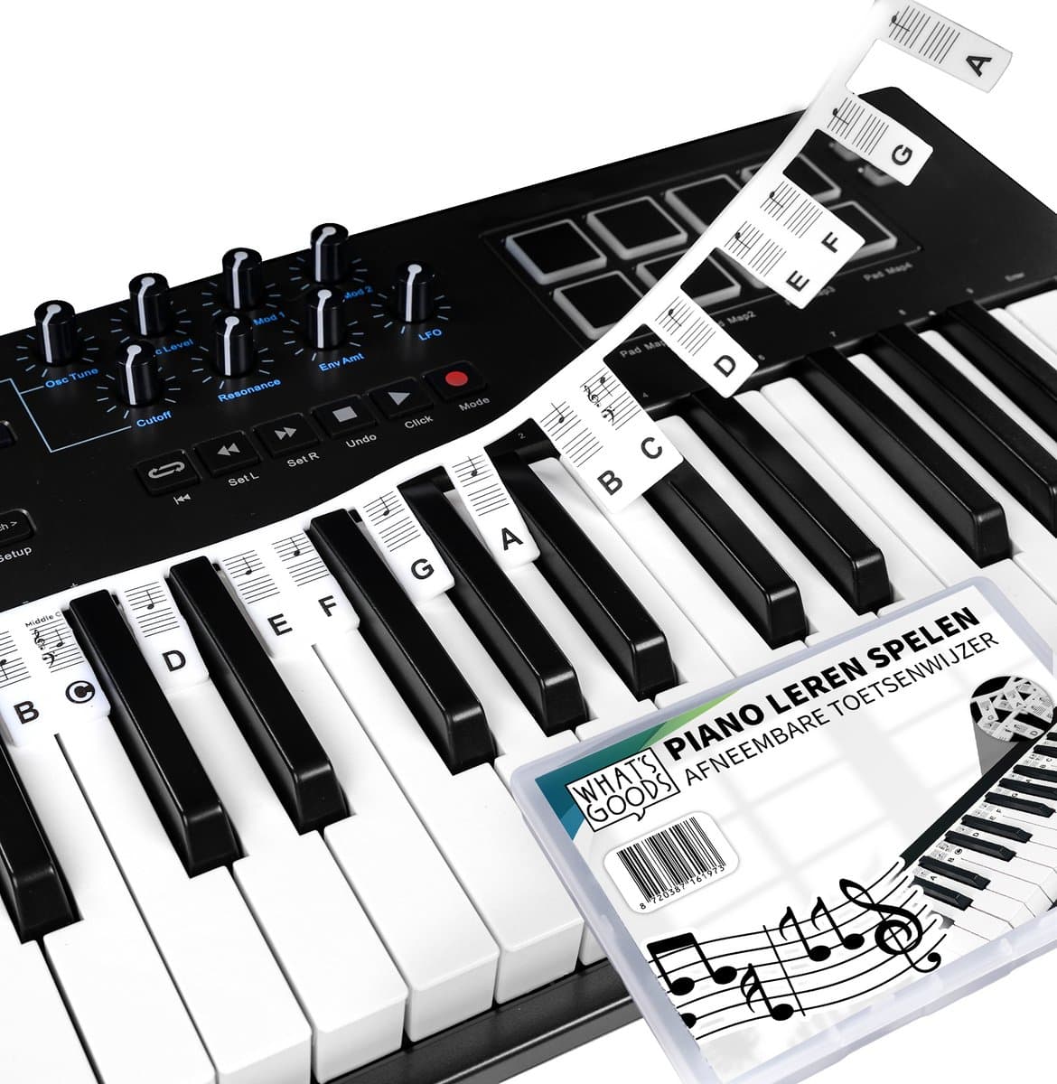 What's Goods - Afneembare siliconen piano toetsenwijzer - Piano (muzieknoten) leren spelen - 88 toetsen - Piano stickers - Zonder kleur wit