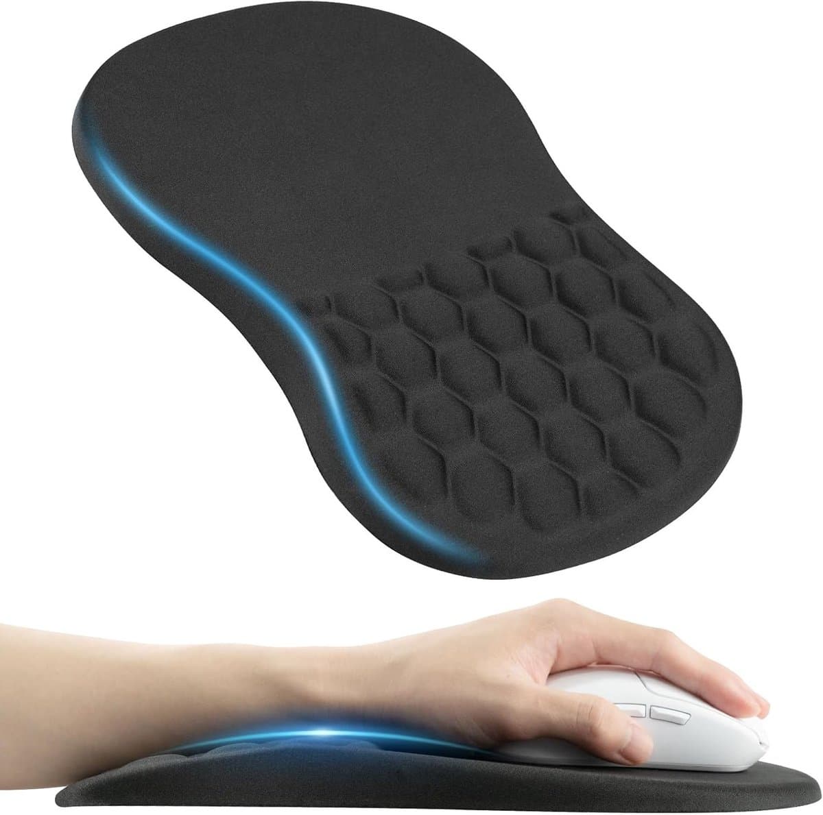 Ergonomische Muismat voor Polspijn - Geheugenfoam, Massagepunten en Antislip Onderkant, Ideaal voor Kantoor, Gaming en Thuisgebruik, 30 x 20 cm Zwart
