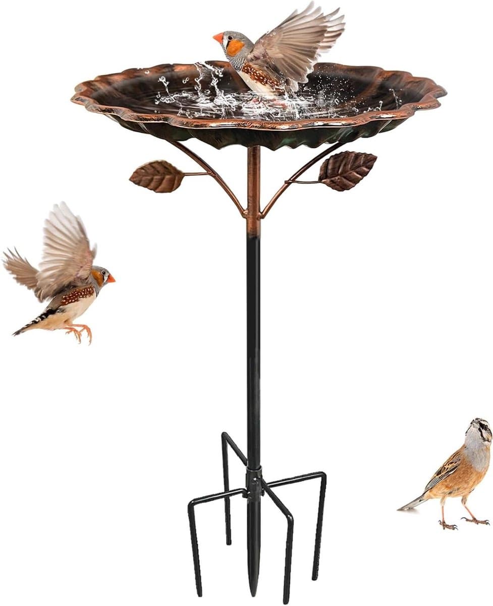 Vogelbad Metaal - Vogelvoer Station - Tuin Decoratie - Verbeterd Ontwerp - 85 cm Hoog - Brons