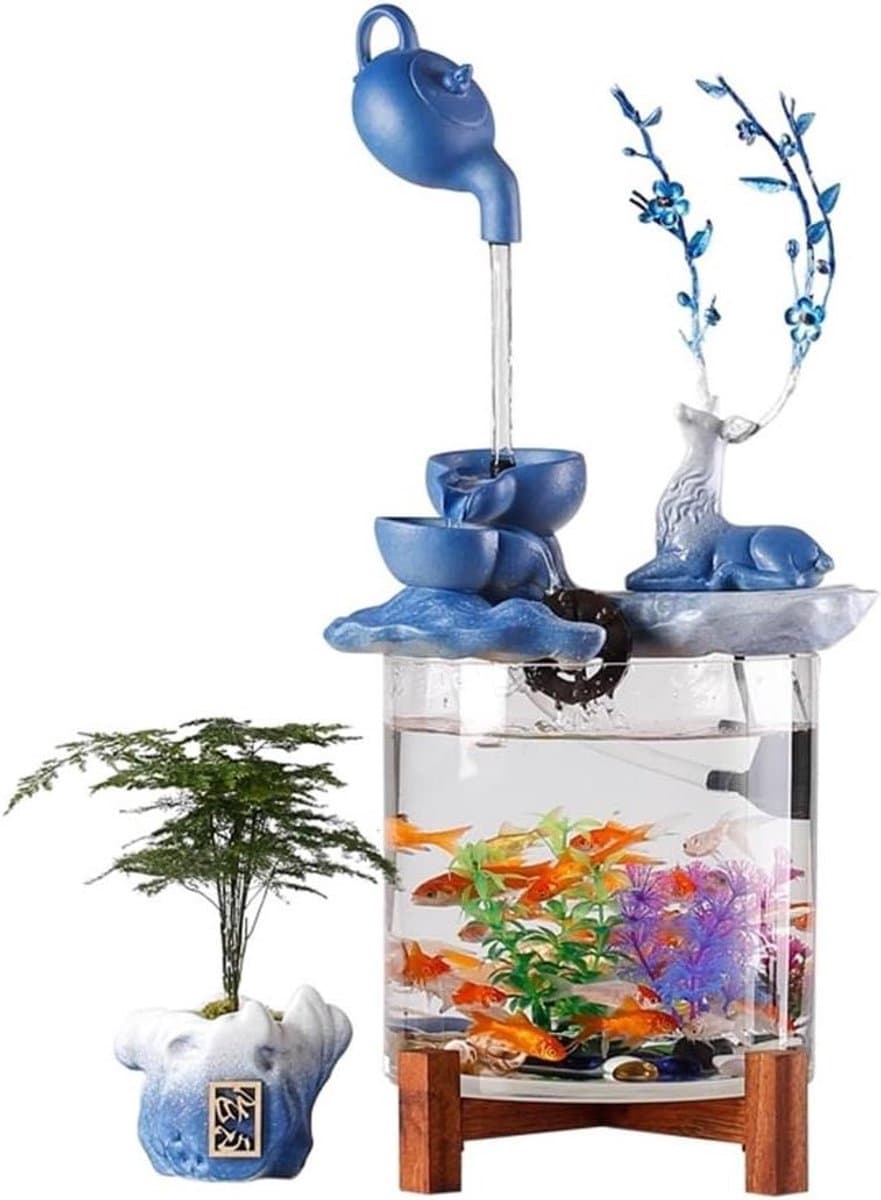 Binnenfontein Bureau - Waterornament Tafel - Rustgevende Sfeer Creëren - Met Glazen Aquarium - 27x20x54 cm - Transparant
