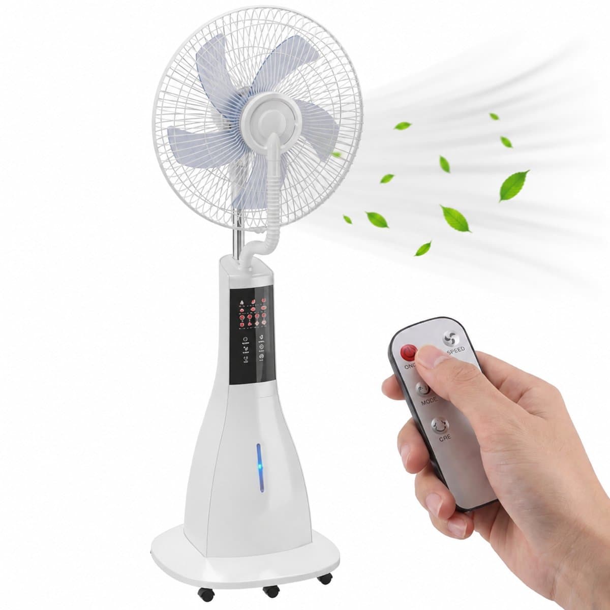 TEKROA Staande Ventilator met Waternevel - Statiefventilator - 75° Oscillatie - 3 Snelheden & 3 Modi - Stille Werking - Wit