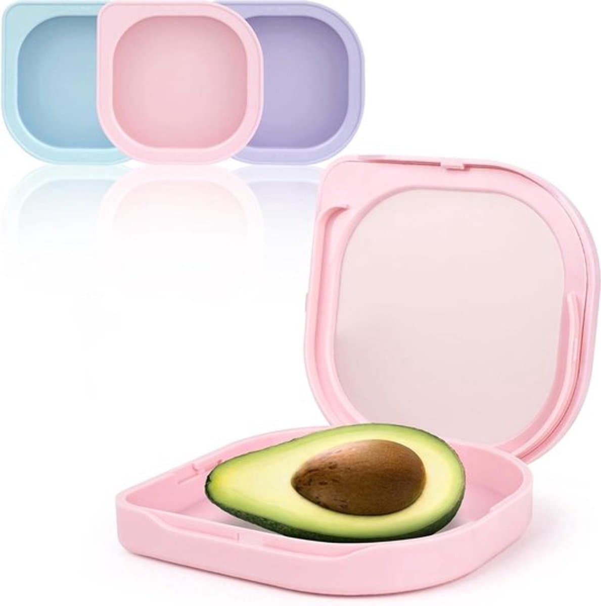- Herbruikbare avocado-opslagcontainer - luchtdicht ontwerp - transparant - fruitdoos - dagelijks gebruik - koelkastveilig - Halve Avocado's - 3 stuks