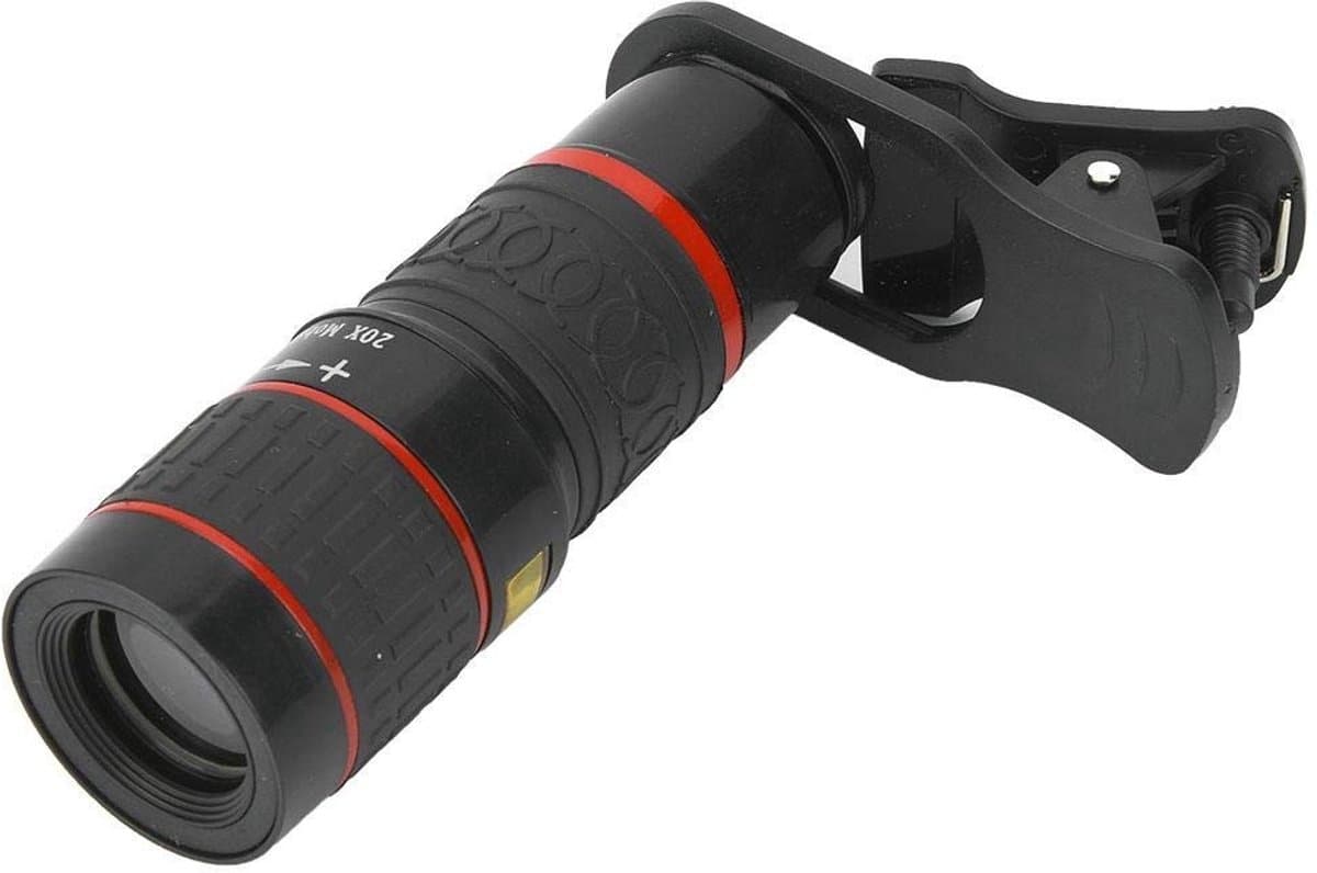 Dailygoody - Telelens voor Mobiele Telefoon - 20X Zoom - Hoge beeldkwaliteit - Zwart - Geschikt voor sportevenementen, concerten en vogels kijken - In