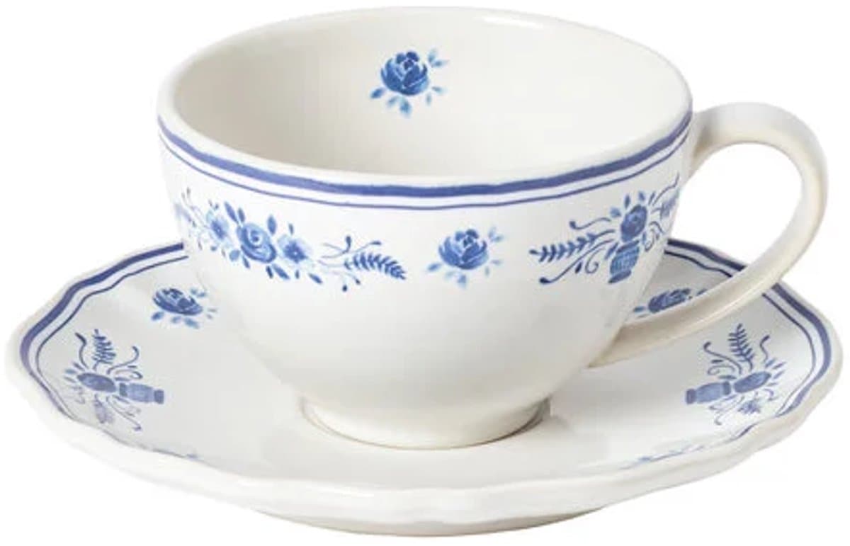 Costa Nova Portugees Aardewerk Koffiekop en schotel 26cl Vila wit-blauw 16.7 cm - 7.4 cm inhoud 26 cl serviesset