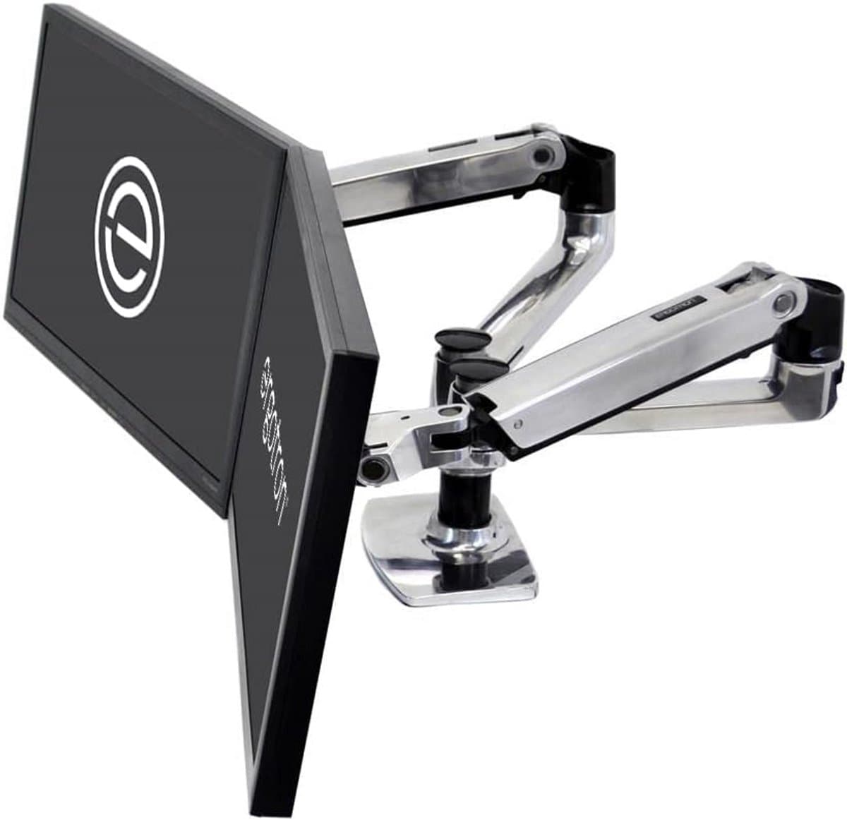 Dubbele Monitor Arm - Bureau Bevestiging - Werkplek Flexibiliteit - Volledige Bewegingsvrijheid - Tot 27 inch - Gepolijst Aluminium