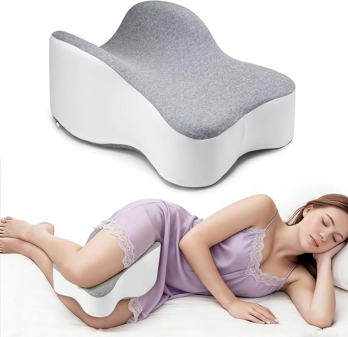 Kniekussen Traagschuim - Orthopedisch Beensteun - Zijslapen Verbeteren - Ergonomisch Tweeweg Design - Einheitsgröße - Wit