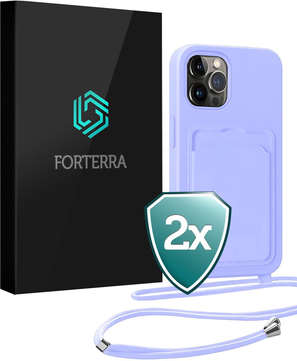 Hoesje Geschikt voor iPhone 13 Pro Pashouder Case Siliconen Hoes Met Koord - Hoes Geschikt voor iPhone 13 Pro Met Telefoonkoord Hoesje Back Cover Met Pasjeshouder - Lila - 2 PACK