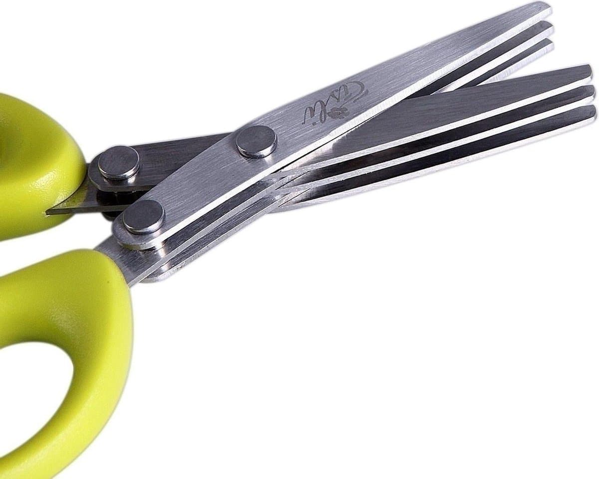 Multifunctionele roestvrijstalen messen multi-layer keukenschaar lente-ui [5 lagen geel]