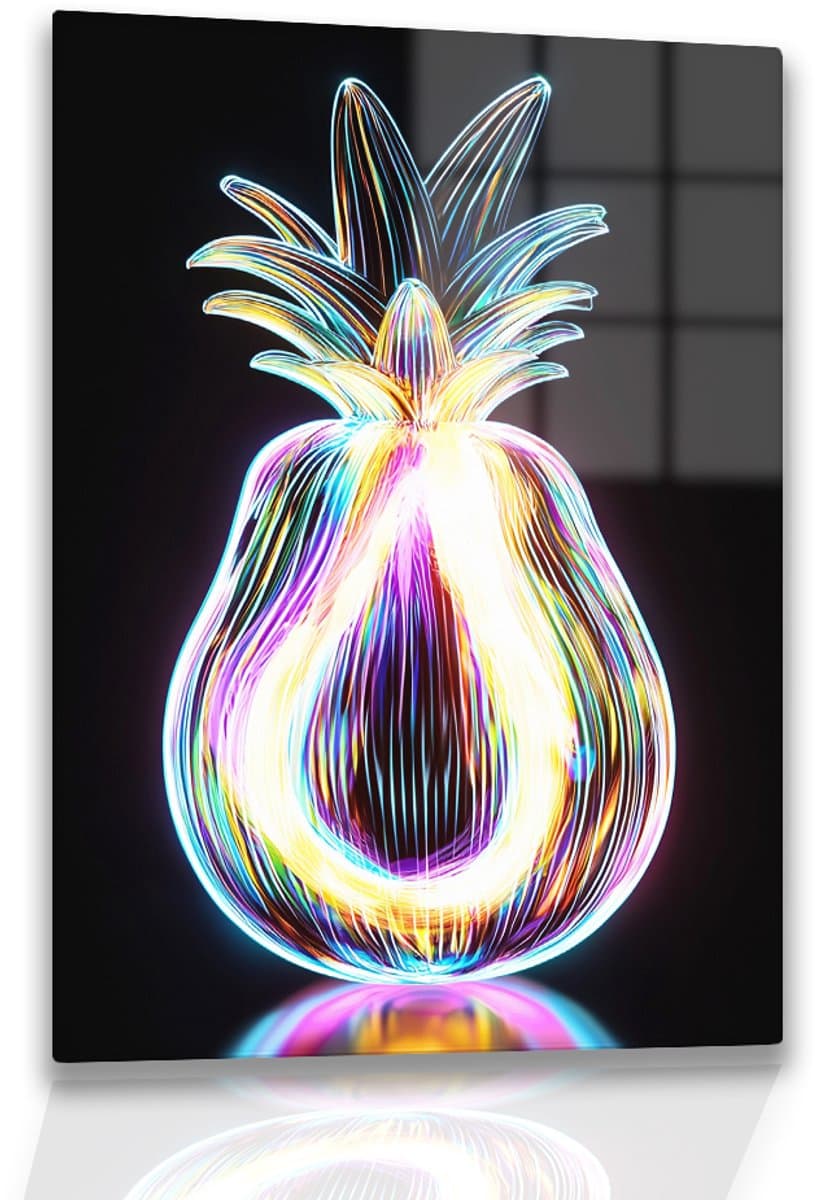 Neon ananas - Acrylglas - Wandkunst - Glasschilderij - 30x45 cm