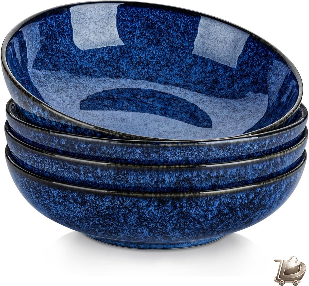 Vancasso Stern Set met 4 Grote Pastabowls - 1150 ml - Blauwe Keramische Salade- en Soepkommen - Magnetronbestendig - Servies voor Keuken en Tafel