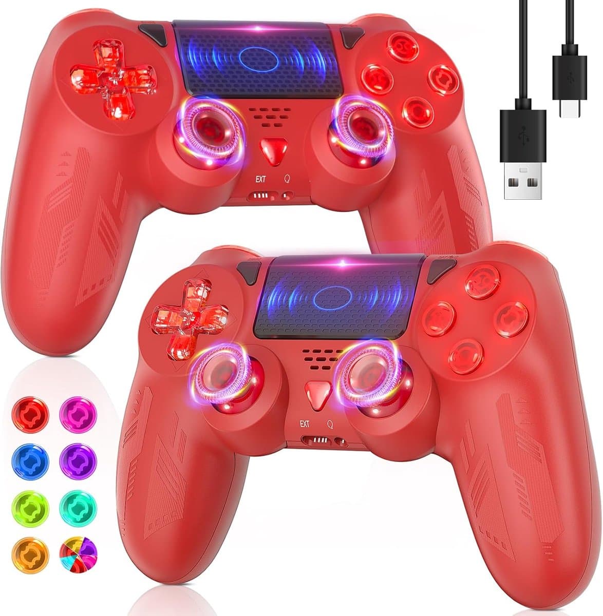Draadloze Gamecontroller Set (2 stuks) met RGB Licht, Turbo, 6-Assen Sensor en Audioaansluiting voor PS4/PC