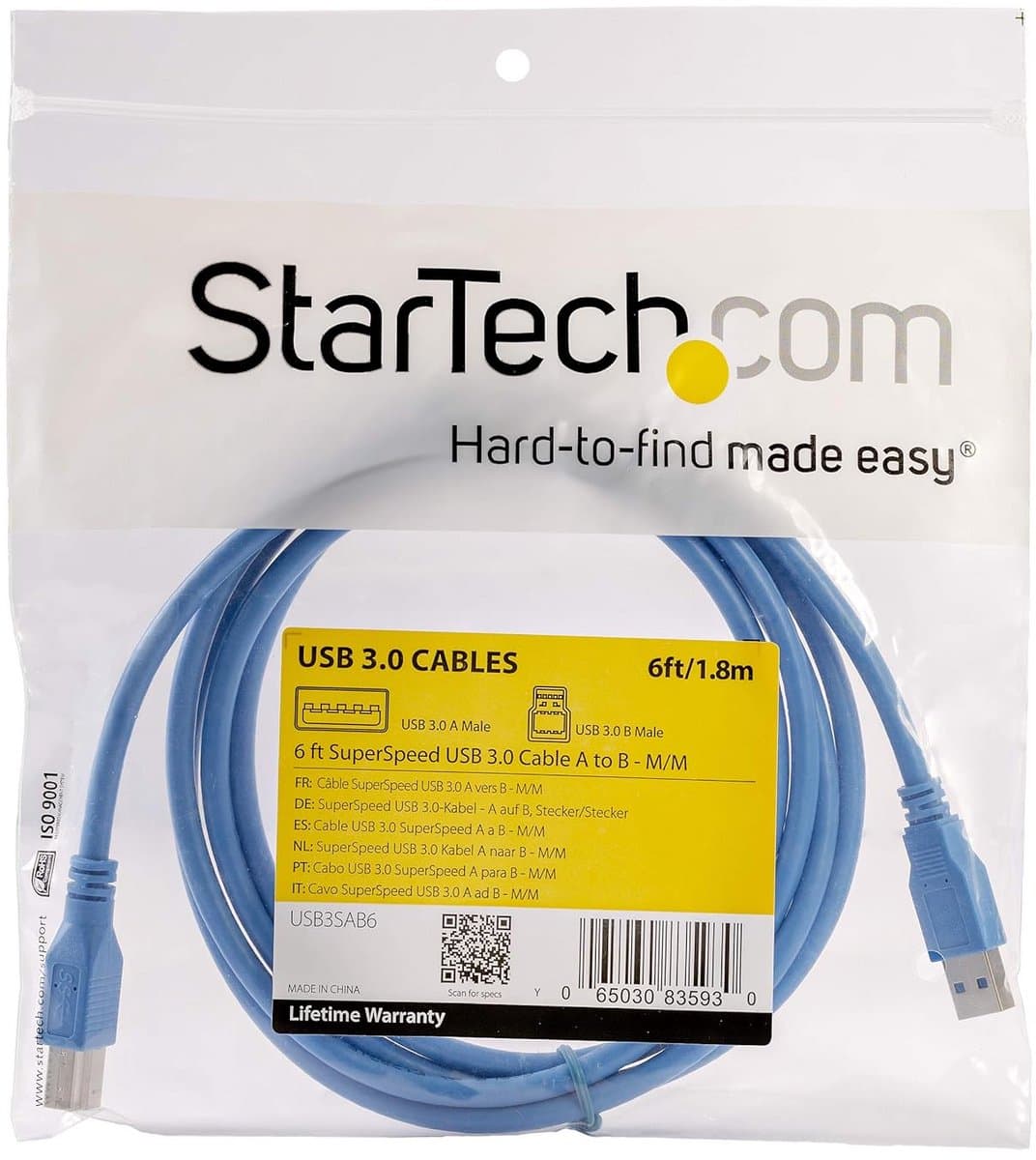 USB 3.0 Kabel 1,8 meter A naar B Blauw voor Printer en Randapparatuur