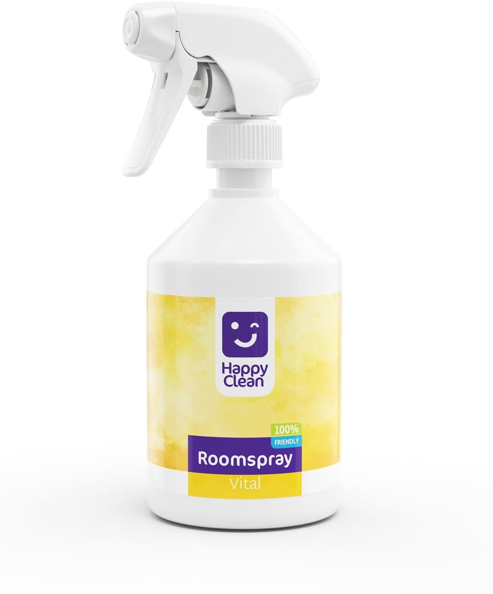 Happy Clean Roomspray 500 ml – Vital – Munt & Karwijzaad voor een goed gevoel – Extra langdurige huisparfum en kantoor luchtverfrisser