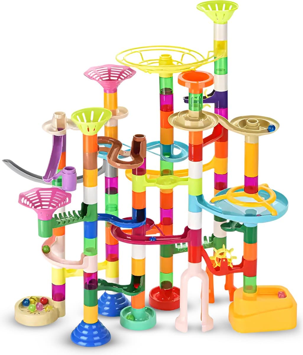 JUST23 Knikkerbaan Ultimate Set - Marble Run - 150 Onderdelen - Glow in the dark knikkers 30ST - Speelgoed van 3 Tot 13 Jaar