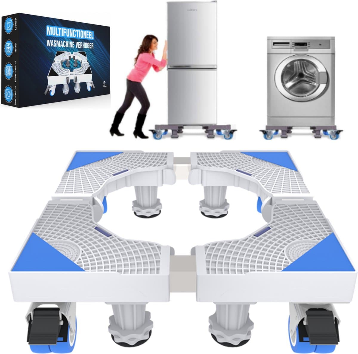 W&Z® Wasmachine verhoger met 4 wielen - Wasmachine Opbouwmeubel kast- 350kg - Wit