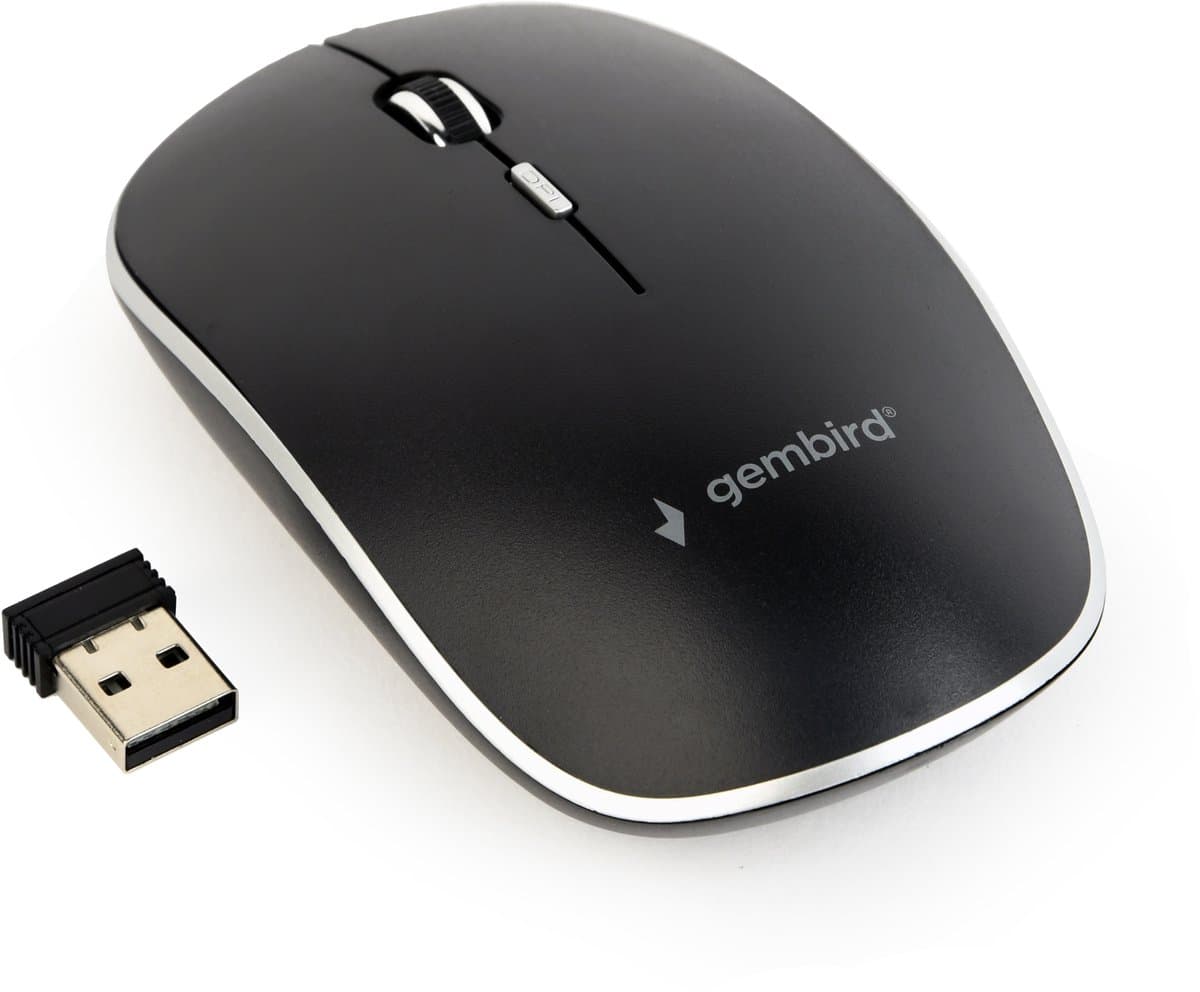 Gembird stille draadloze USB-A muis met 4 knoppen - 800-1600 DPI / zwart