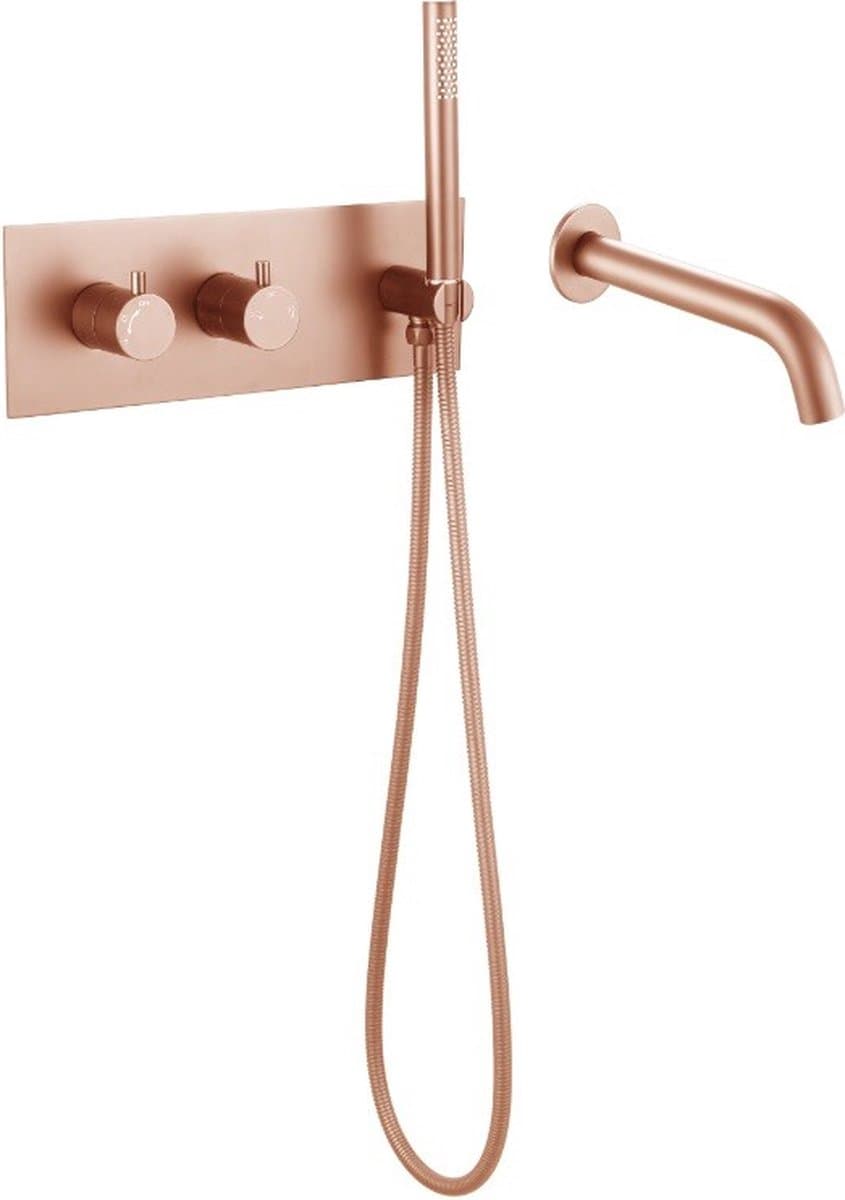 Inbouw badkraan mat rosé goud twee-knop bediening complete set