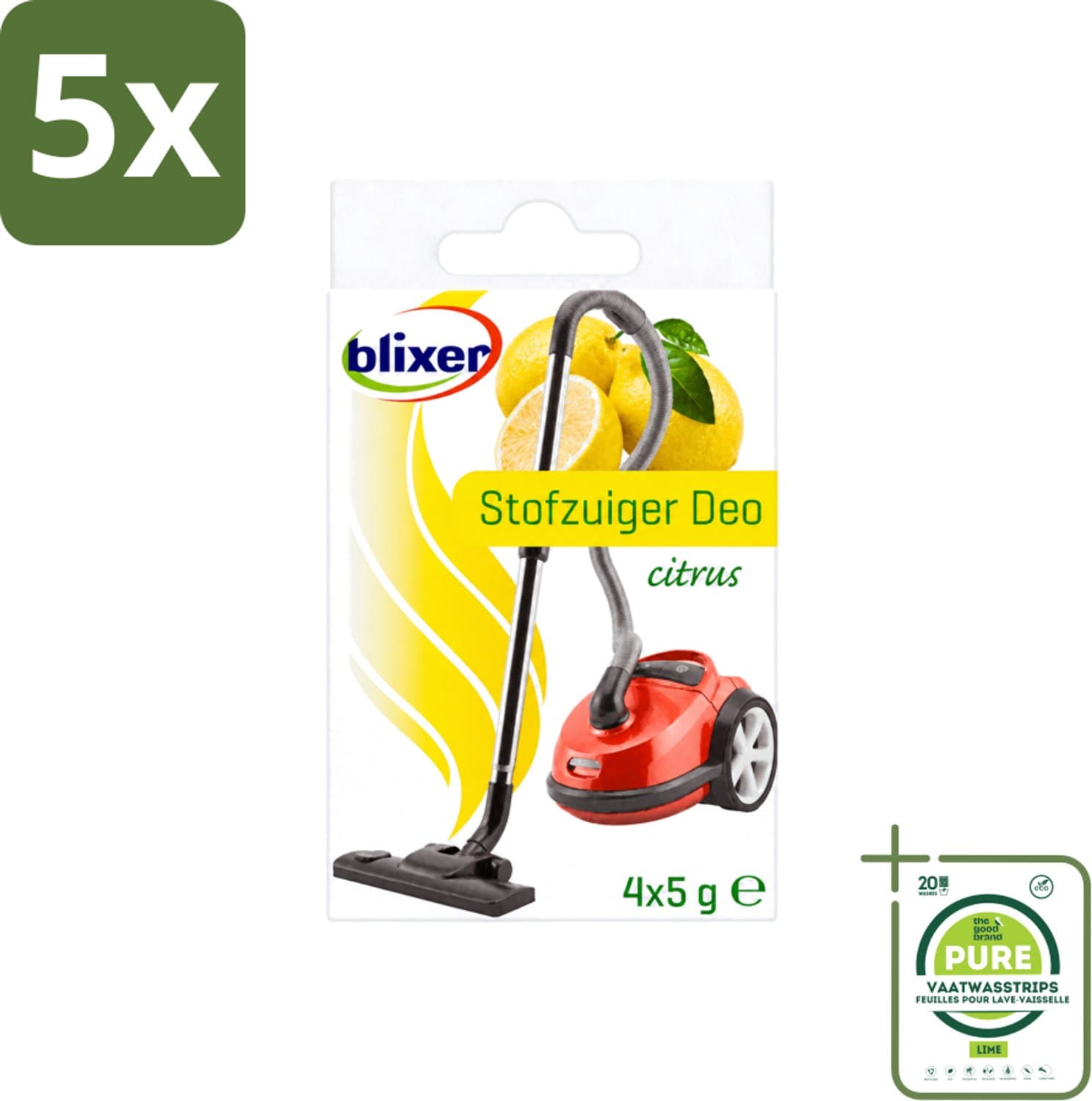 5 x Blixer - Beckmann - Stofzuiger Deodorant - Citrus - 4 Geurverspreiders - Grootverpakking - Vaatwasstrips - Stofzuiger Geur - Citrusgeur - Geurverspreider - Frisse Lucht - Huishoudelijke Geur