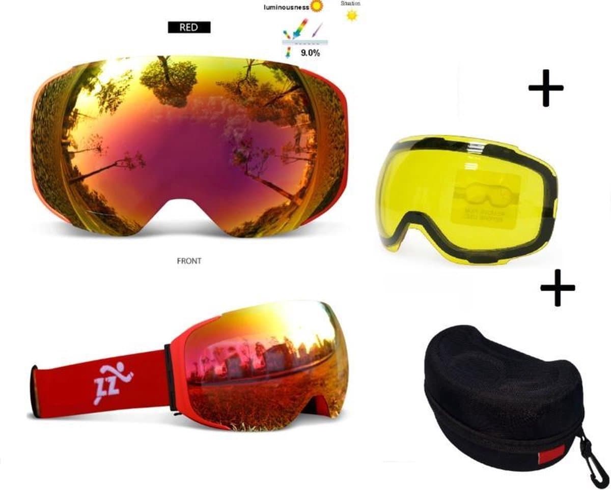 Goggle / Skibril met EXTRA magnetische lens All red frame Rood AX type 4 Cat. 0 tot 4 - /