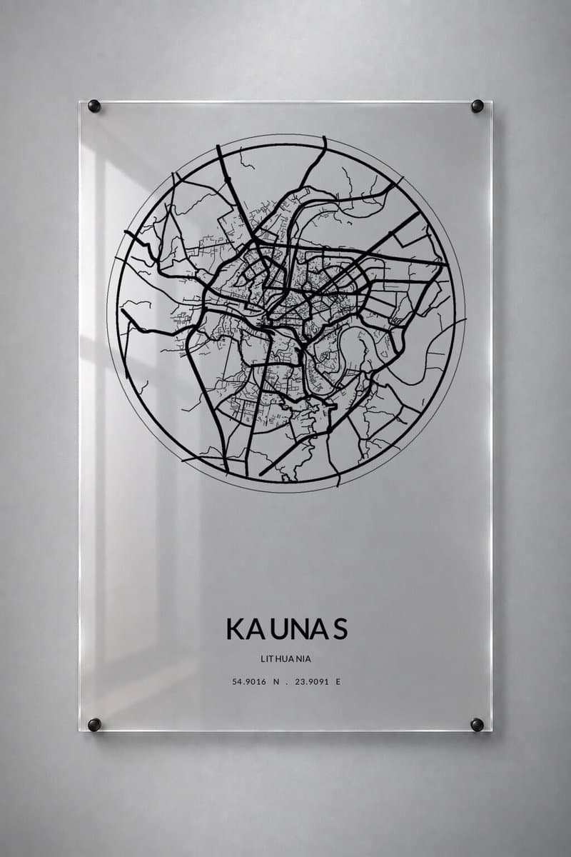Stadskaart Kaunas - Plexiglas 60x90 cm - Orbit City