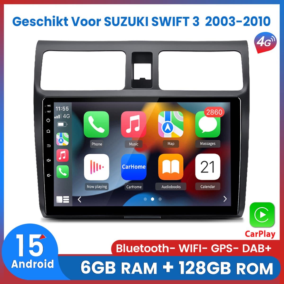 Awesafe 6+128GB Android 15.0 8-Core V1PRO Carplay Autoradio - Geschikt Voor SUZUKI SWIFT 3 2003-2010 - Draadloze Apple Carplay Android Auto - 10.1 Inch Touchscreen - GPS Navigatie 4G WiFi Bluetooth - 2003 2004 2005 2006 2007 2008 2009 2010