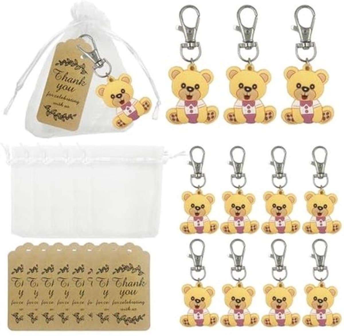 Doop Geschenken Sleutelhanger, Organza Zakjes en Bedankkaartjes voor Verjaardagsfeesten of Baby Showers