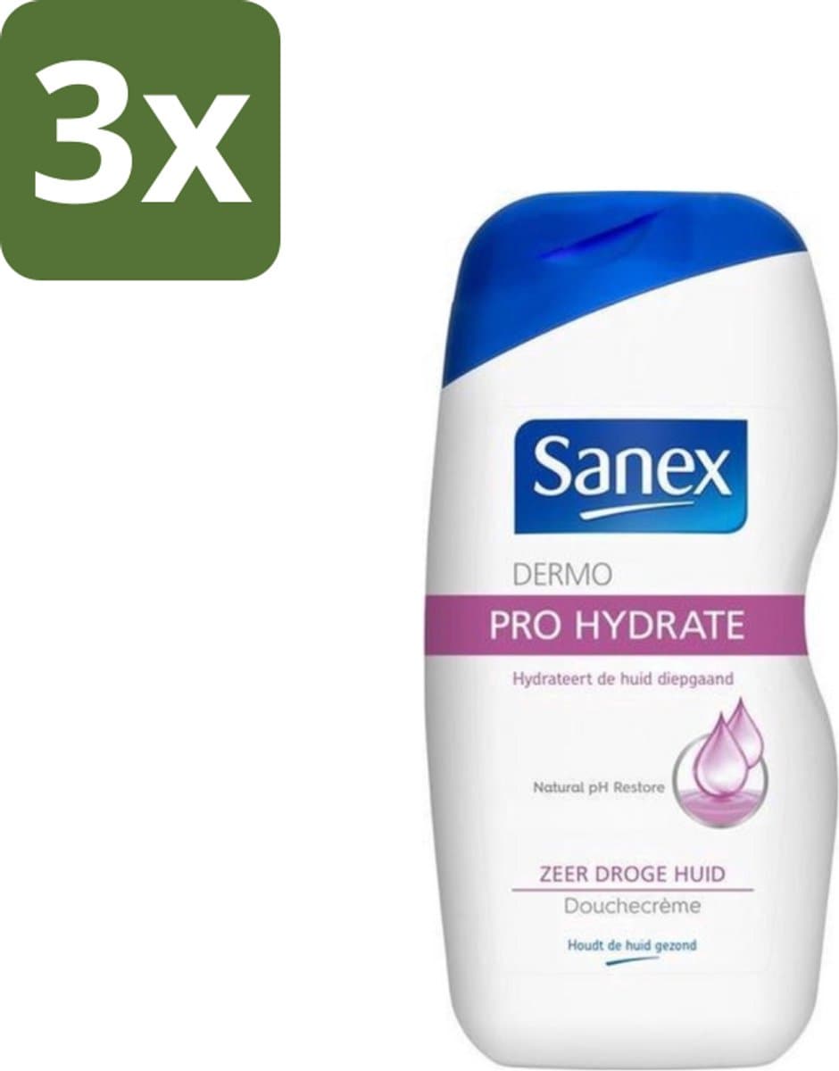 Sanex Dermo - Pro Hydraterend - Douchecrème - Zeer Droge Huid - 500 ml - Bulkverpakking - 3 stuks