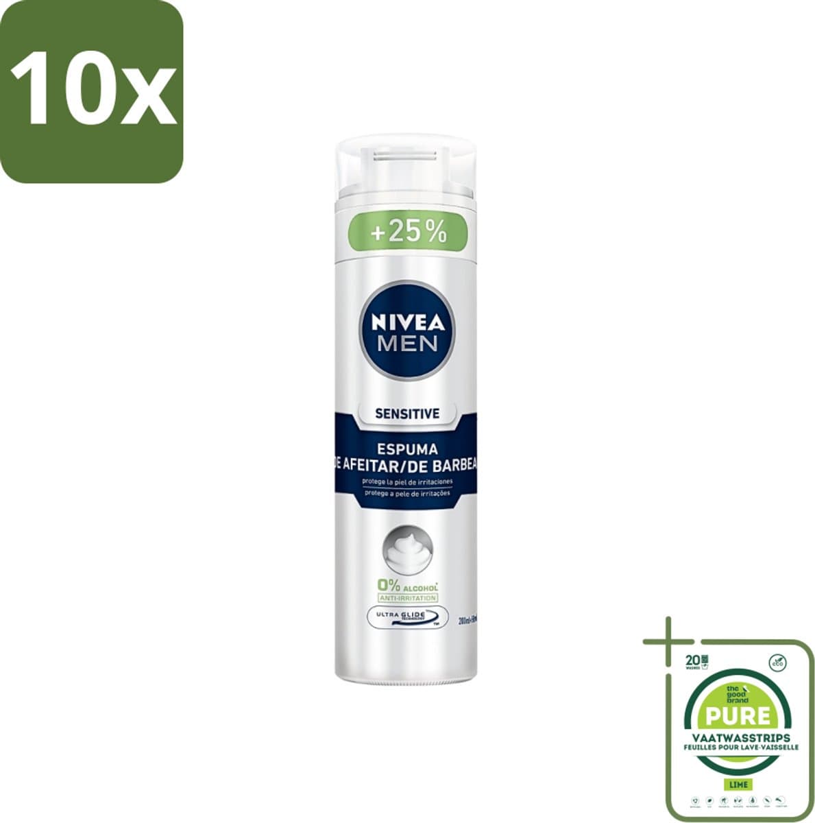 10 x Nivea - Men - Sensitive Shaving Foam - Beschermt Tegen Irritaties - 250 ml - Grootverpakking - Scheerschuim - Gevoelige Huid - Scheerbeurt - Irritaties - Aloe Vera