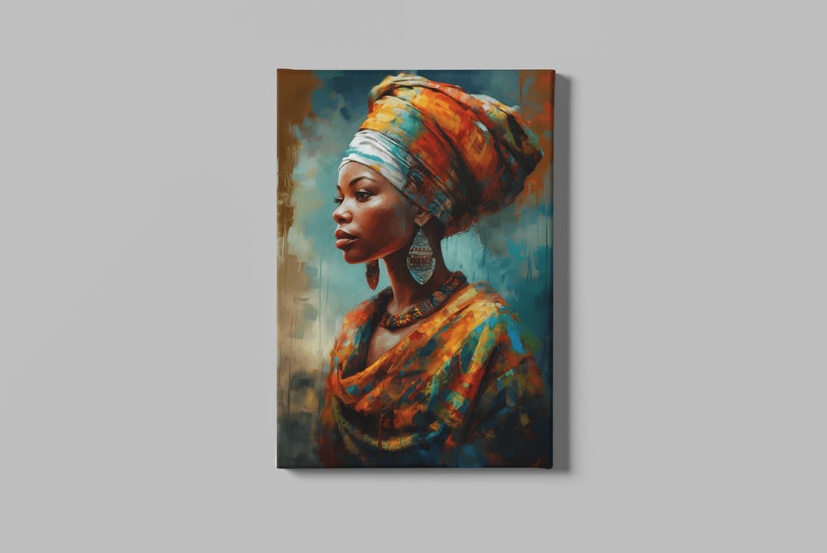 Canvas Schilderij - Afrikaanse Vrouw - Portret - 60x40x2 cm