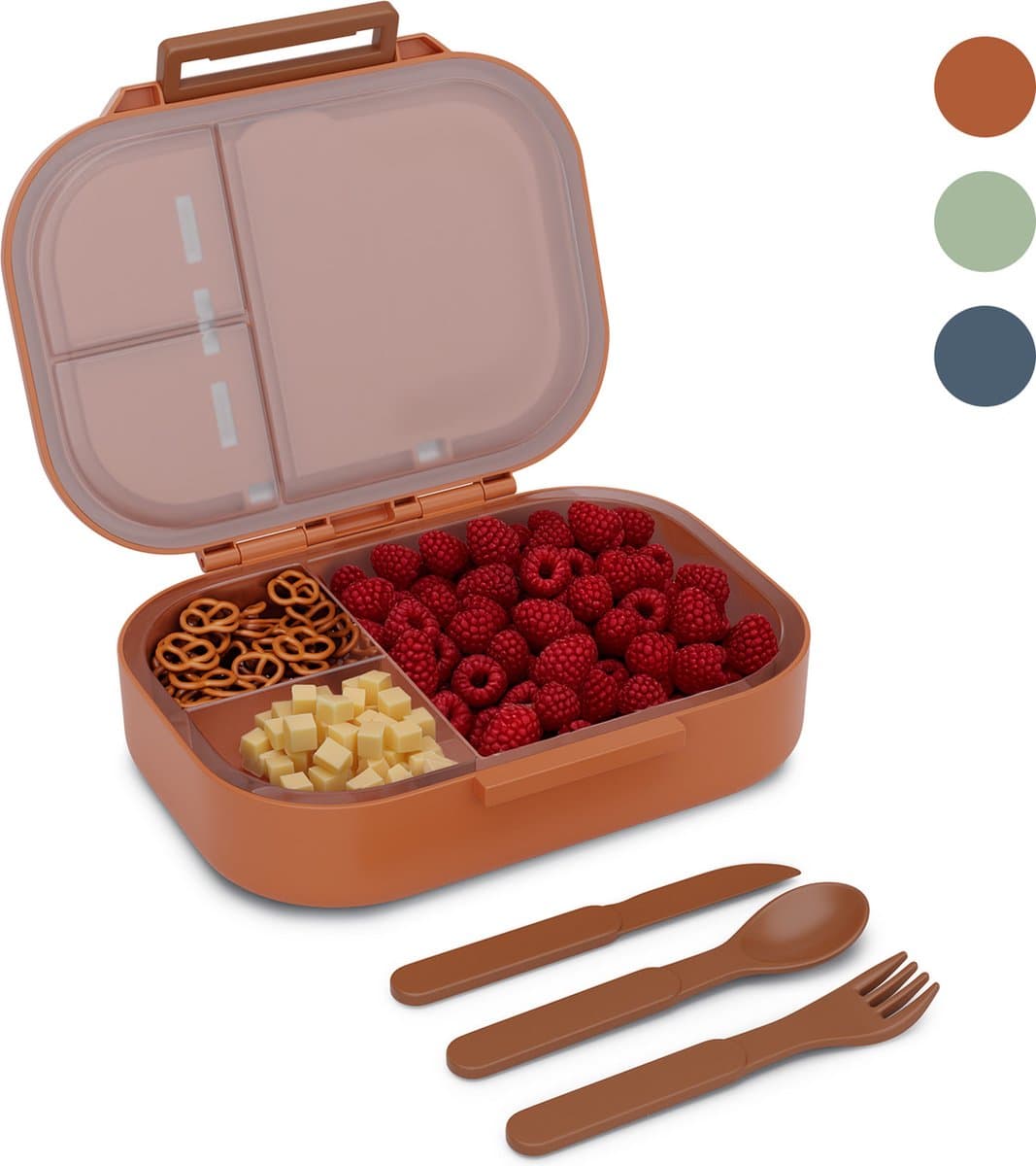 Klarstein Bunko Lunchbox - 3 Vakken - Inclusief 3-delig bestek - 21 X 14,5 X 5,5 cm (Bxhxd)