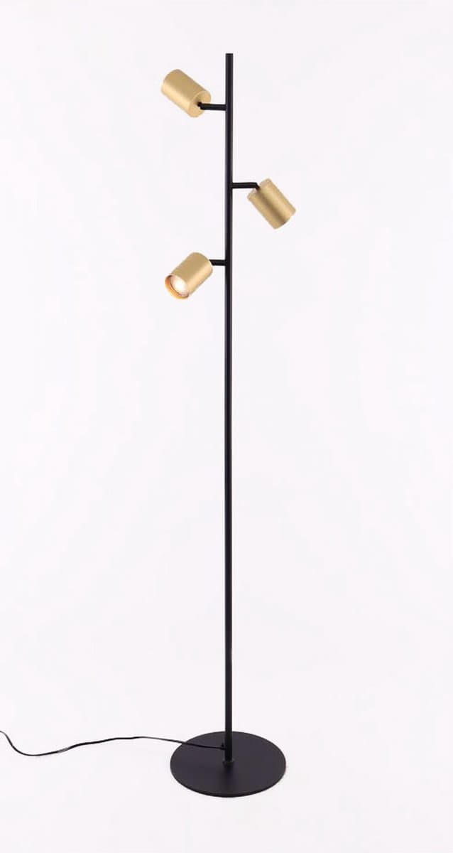 Vloerlamp zwart met 3 gouden spots - gu10 - 150cm