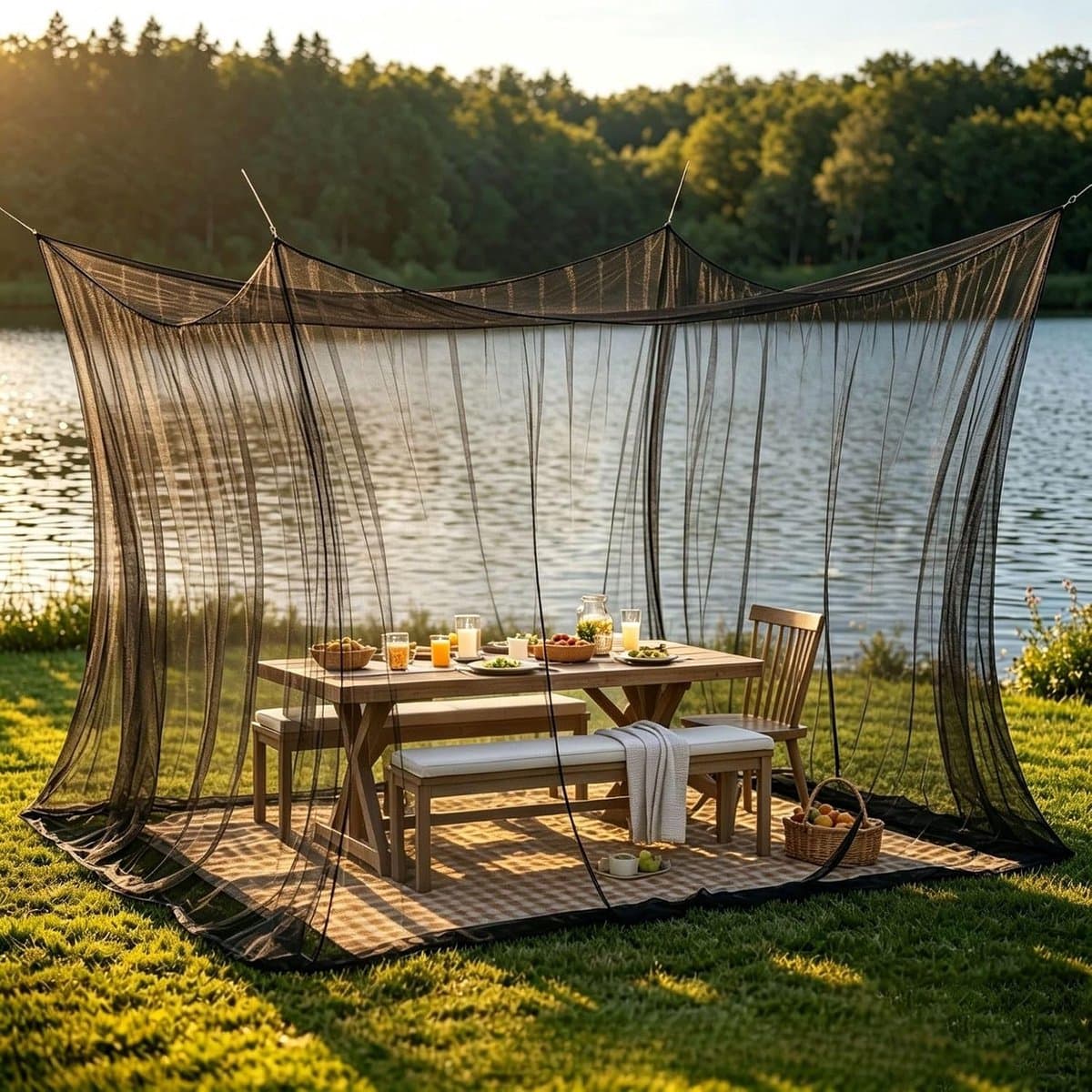 Groot Buiten Muggennet - Kampeer Muggennet - 300x427x250cm - Insectenscherm voor Paviljoen Veranda en Terras - Luifel ter Bescherming Tegen Insecten - Insectengaas voor Kamperen Picknick en Reizen - Zwart