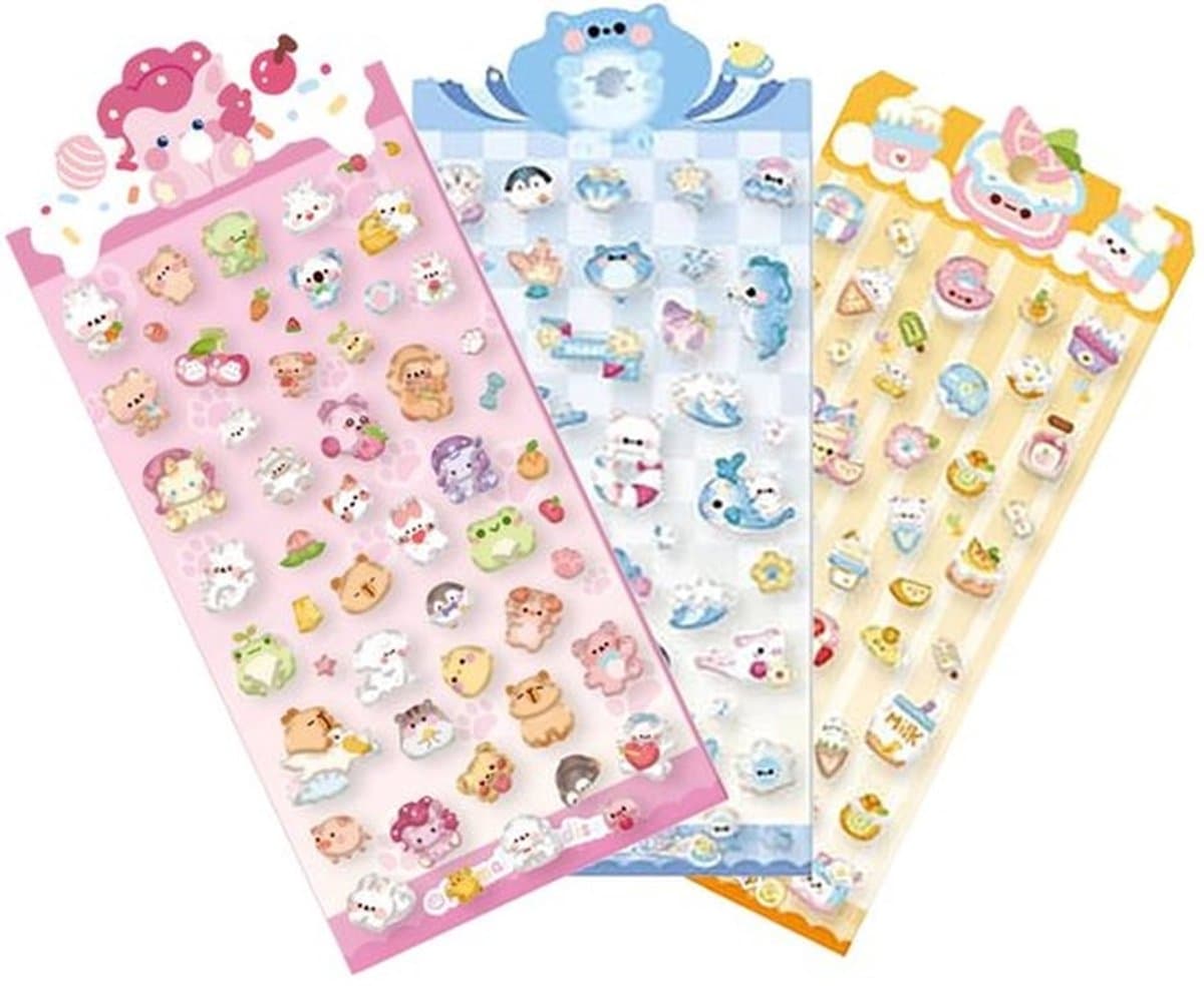Dierenstickers 3D-reliëf - 3 Vellen - Waterdicht - Decoratieve Stickers - Voor Kinderen/Volwassenen - Hoogwaardig PVC/Epoxyhars