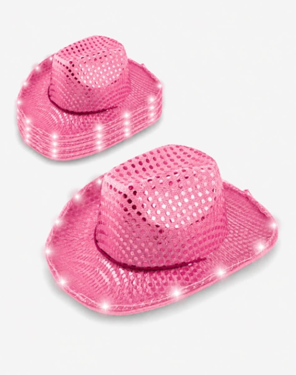 Cowboyhoed Roze / Pink met LED verlichting. Bruiloft / Vrijgezellenfeest / Formule 1 / Toppers / Pride / Carnaval / Foute Party