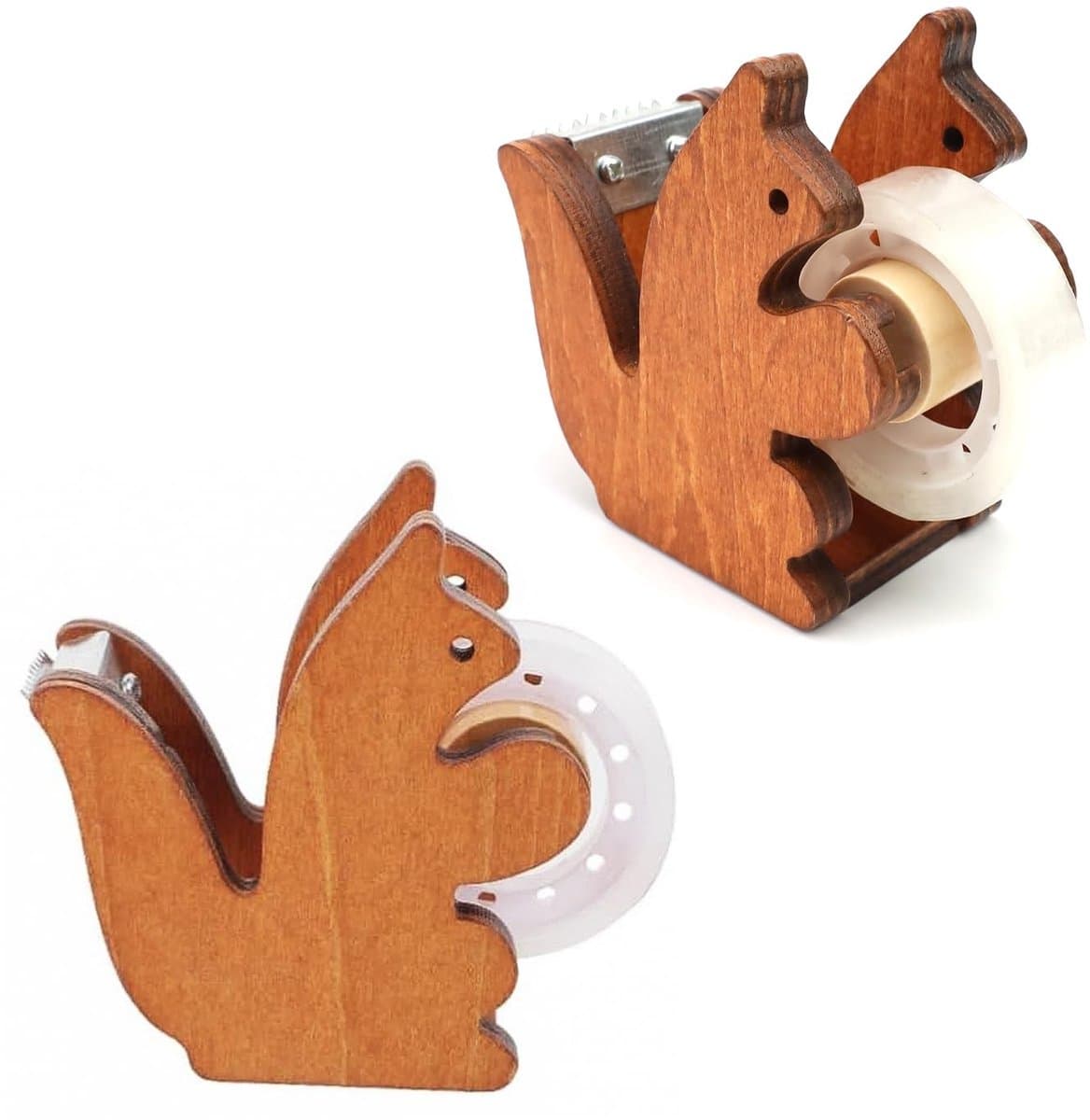 Dailygoods- Plakbanddispenser Eekhoornvorm - Houten Plakbandhouder - Robuust en Slijtvast - Efficiënt Snijden - Verbreed Basisontwerp - Decoratieve Dispenser